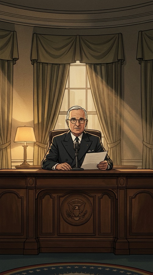 Truman announces the Soviet test on the radio, 23 September 1949, ahead of Moscow's own confirmation.