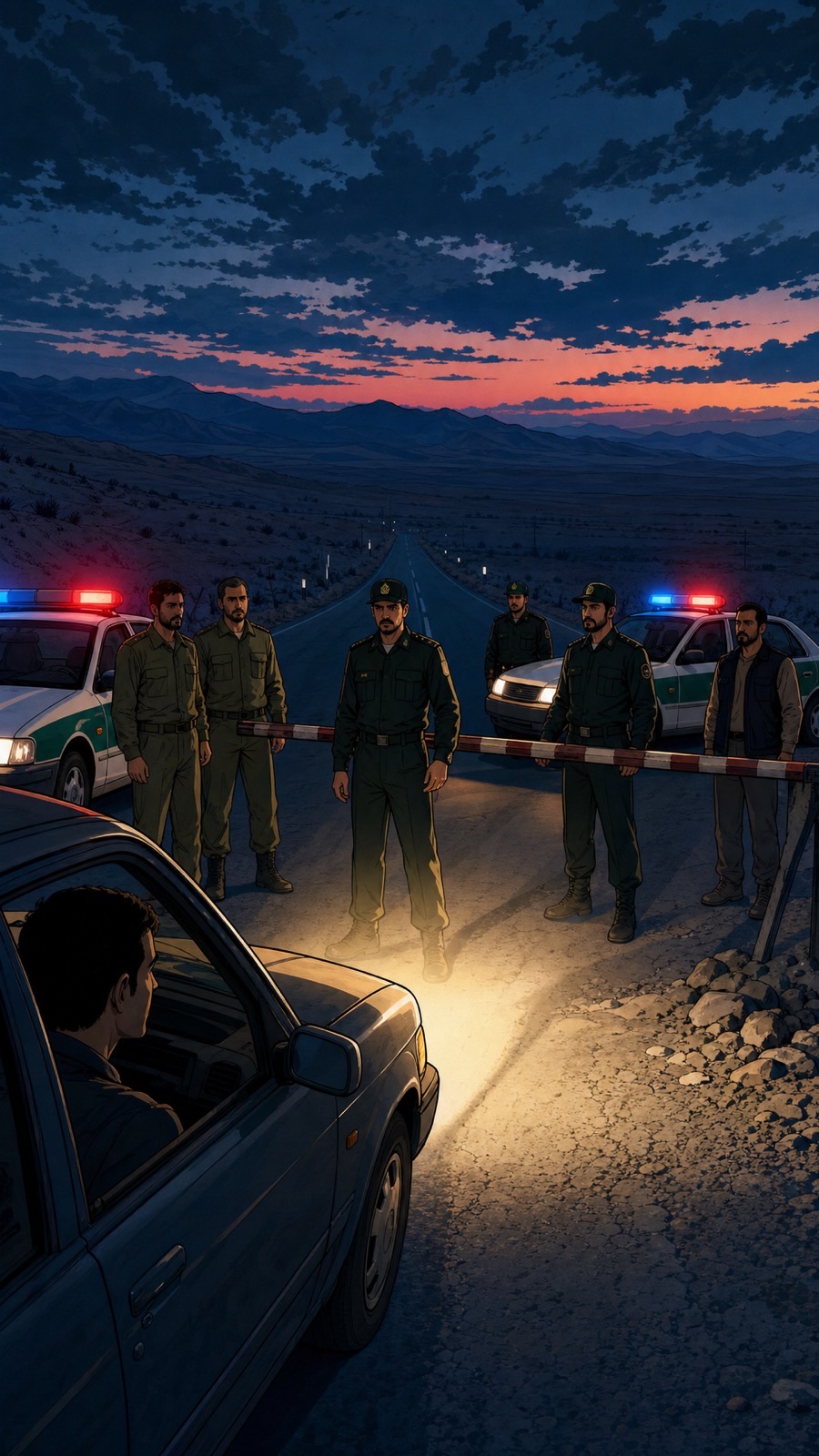 Checkpoints on the roads to Pasargadae, October 2025.