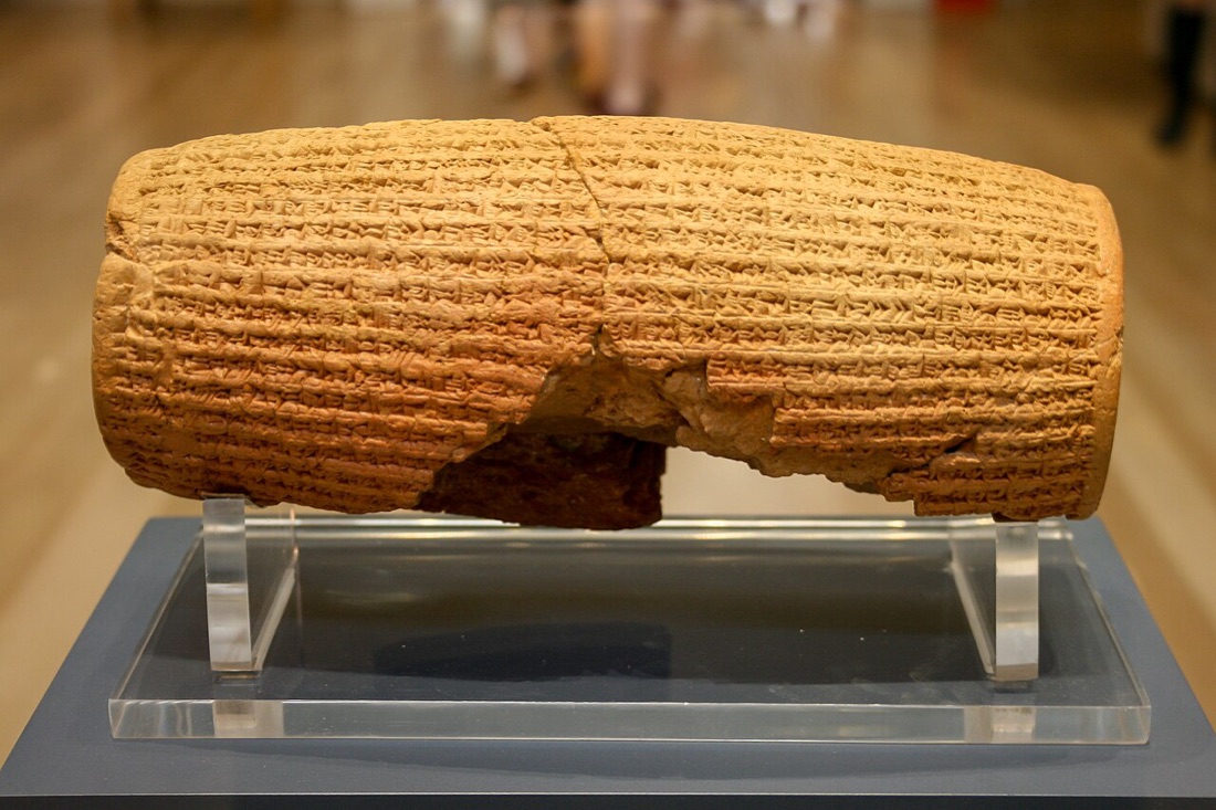 The Cyrus Cylinder, British Museum — the proclamation issued at Babylon in 539–538 BC.